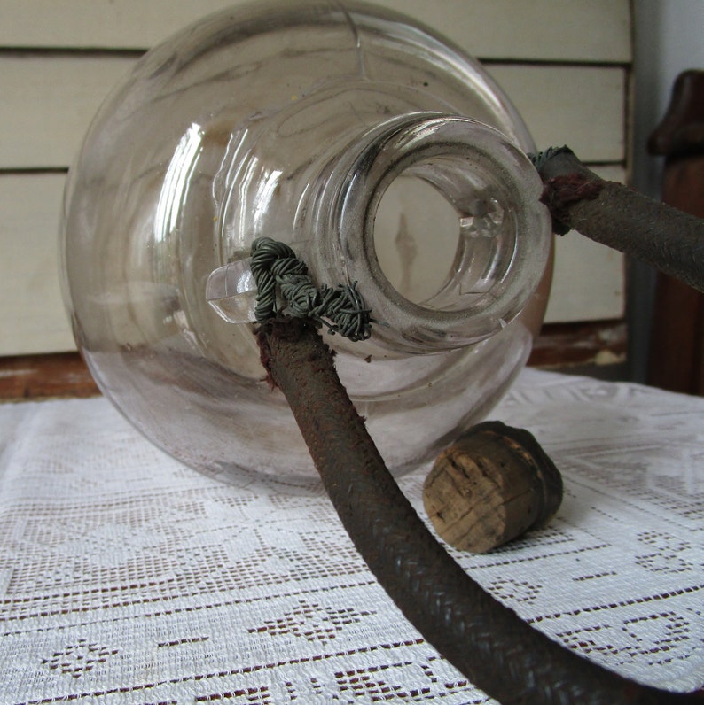 Pre1910 Jug W Leather Wrapped Wire Handle and Blown Glass Etsy Canada