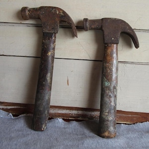 Vintage Claw Hammers: Short Wood Handle Tools, 1940s 9.5 and 10 inch.