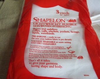 Shapelon lightweight fusible non-woven interfacing. 3yds x 18 inch, unopened. Shapes and stabilizes collars, cuffs etc. Ship incl.