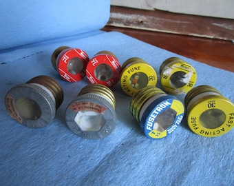Vintage Glass Schraubsicherungen, Steampunk Zubehör, Lot von 8