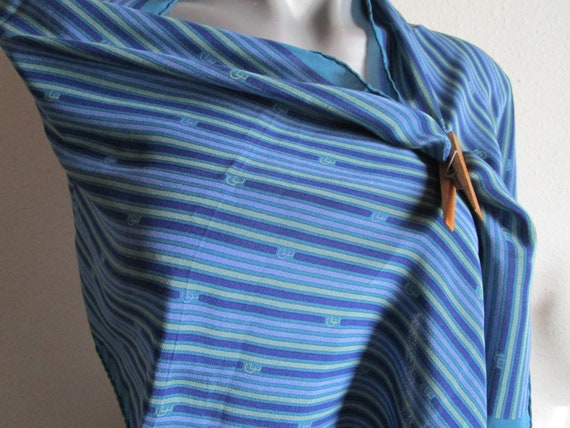 Long silk scarf; Blue green striped, lite shoulde… - image 10