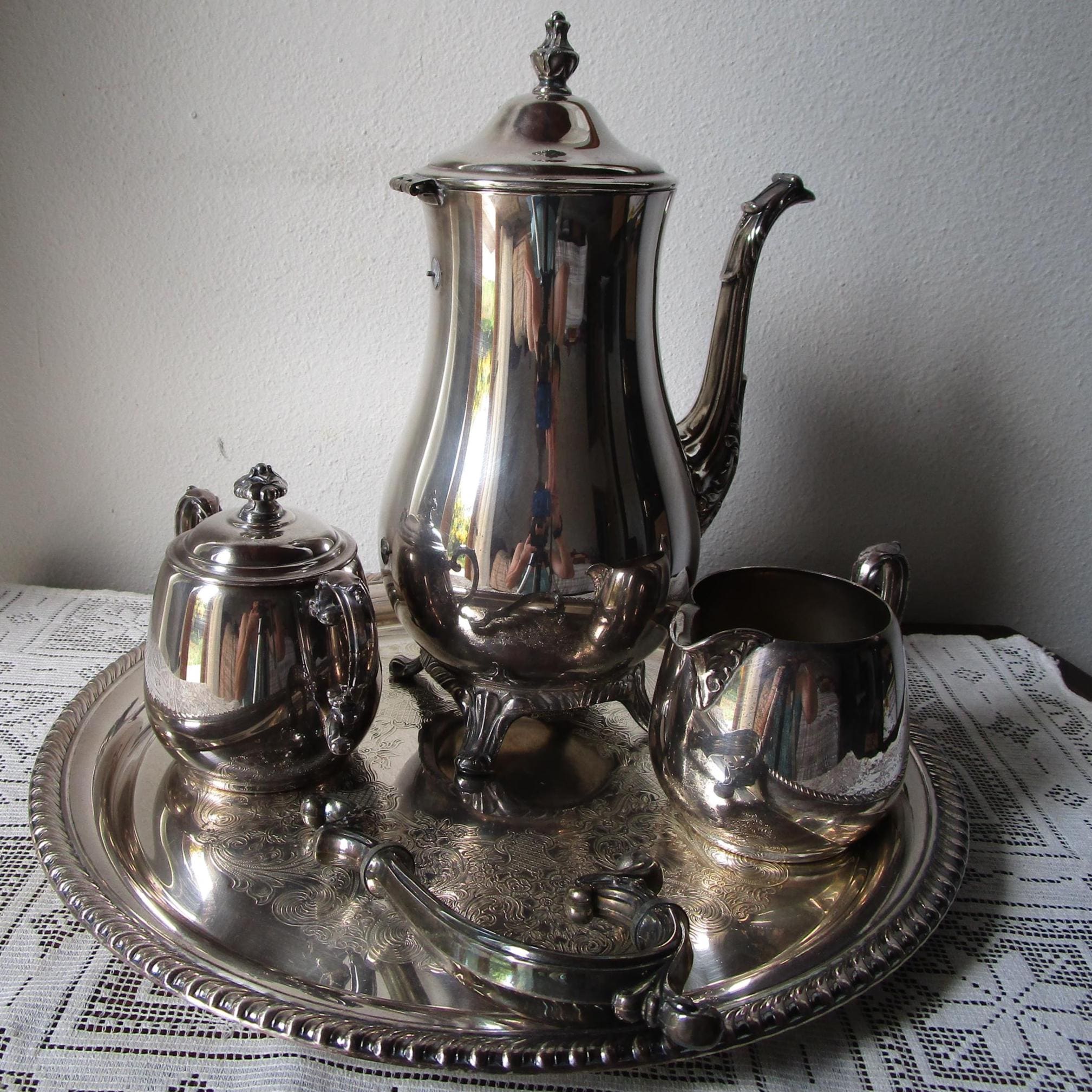 Vintage WM Rogers Silver Plated Service Set - Ornate Tray, Creamer