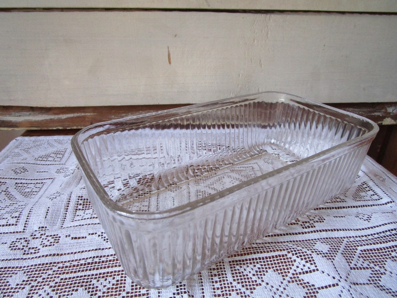 Glass loaf bread pan. 9x5x2.5 Midcentury ribbed Etsy