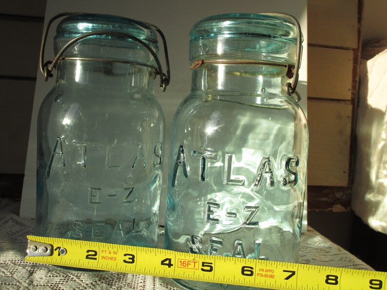 Pair Of Atlas 8 E Z Seal Blue Mason Jars Glass Lids With Image 0