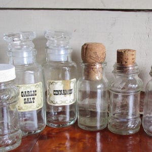 Vintage Apothecary Spice Jars: Glass Stoppers, Cork Lids - Mid-Century
