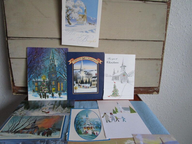 Used Christmas Cards for Holiday Crafts. MCM Church Images W/snow. 2