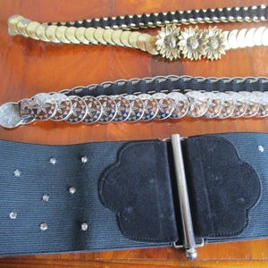 Women’s Vintage Silver Tone Coin Stretch Belt 80s Shiny Disc Metal Cincher Belt Women main image 4