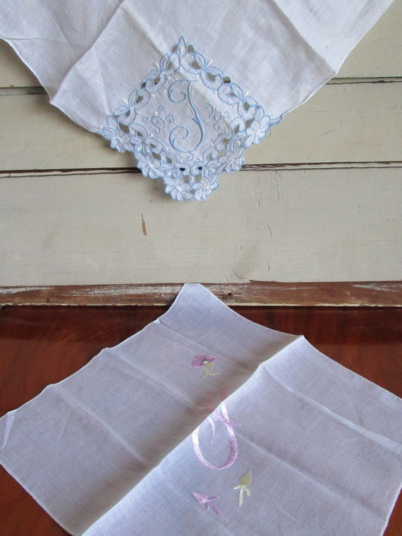 Pair of "J" monogram handkerchiefs, vintage mid-c… - image 2