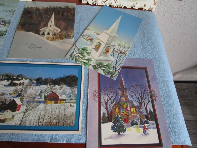 Used Christmas Cards for Holiday Crafts. MCM Church Images W/snow. 2