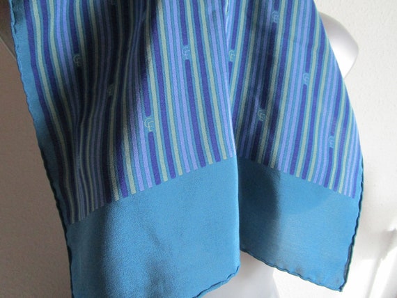 Long silk scarf; Blue green striped, lite shoulde… - image 6