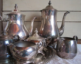 Vintage Collectible FB Rogers Silver Plated 5 Piece Tea Set With
