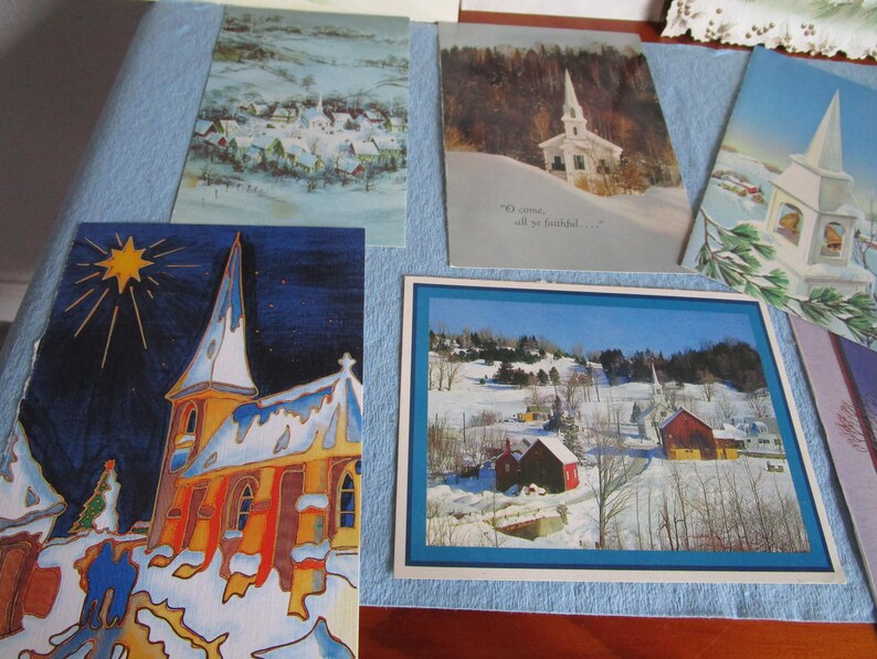 Used Christmas Cards for Holiday Crafts. MCM Church Images W/snow. 2