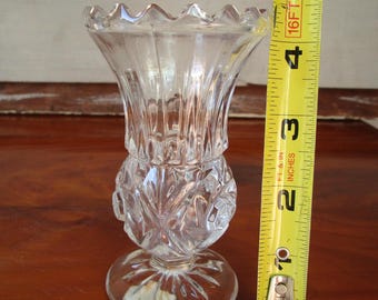 Vintage Zajecar Lead Crystal Vase: Etched Star Decor, Yugoslavia