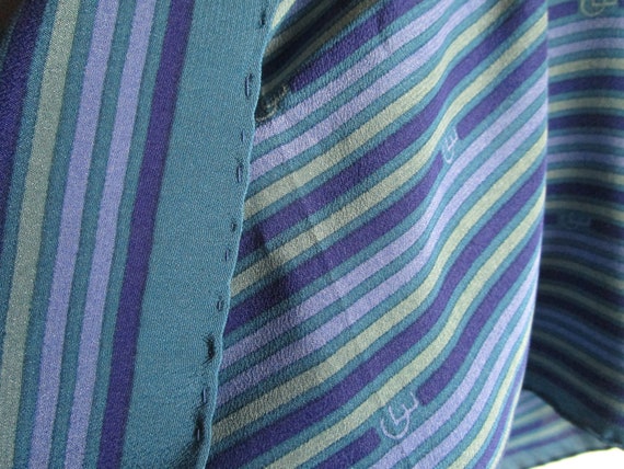 Long silk scarf; Blue green striped, lite shoulde… - image 5