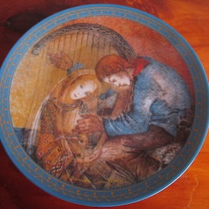 The Music ceramic wall plate. Konigszelt Bavarian porecelain, Sulamith&#39;s Love Song series 1982. Couple harp dish. Original box Ship incl US