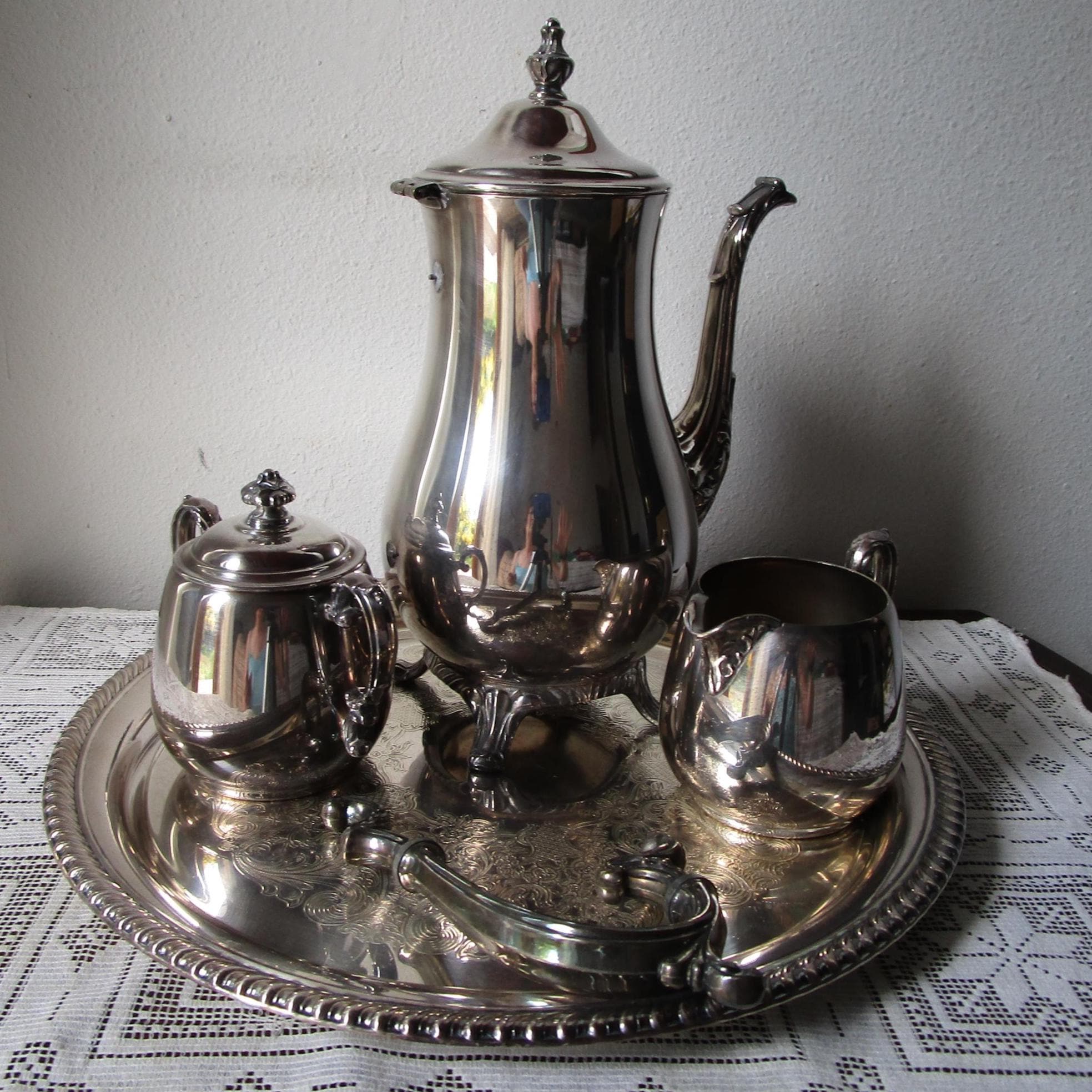 Vintage WM Rogers Silver Plated Service Set - Ornate Tray, Creamer