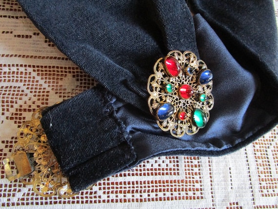 1930s filigree buckle with rhinestones. Gold tone… - image 1