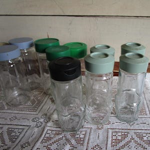 Vintage Spice Jars: 4oz Glass Bottles, Mixed Lids - Lot of 14