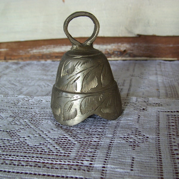 Etched floral brass bell from India. 1970s bell.