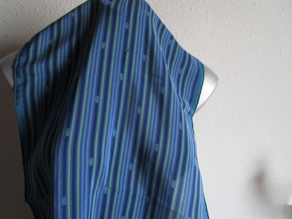 Long silk scarf; Blue green striped, lite shoulde… - image 7