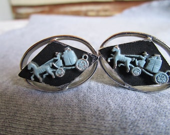 Cuff links; Vintage Horse and Carriage on silver tone metal.