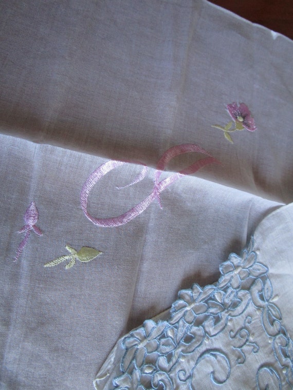 Pair of "J" monogram handkerchiefs, vintage mid-c… - image 1