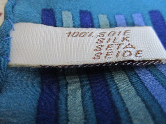 Long silk scarf; Blue green striped, lite shoulde… - image 8