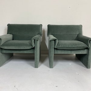 Vintage Armchairs by Preview, velvet upholstery Postmodern 70s 80s MCM Modern Minimalist European Velvet