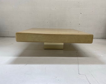 Vintage Parchment Paper Coffee Table with Brass Base after Karl Springer - MCM Postmodern Minimalist Art Deco Modern 80s 90s