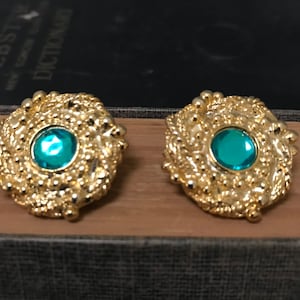 Vintage Gold & Emerald Clip-Ons