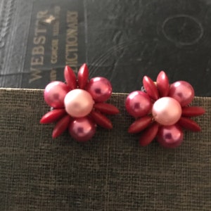 Pink Flower Vintage Clip On Earrings