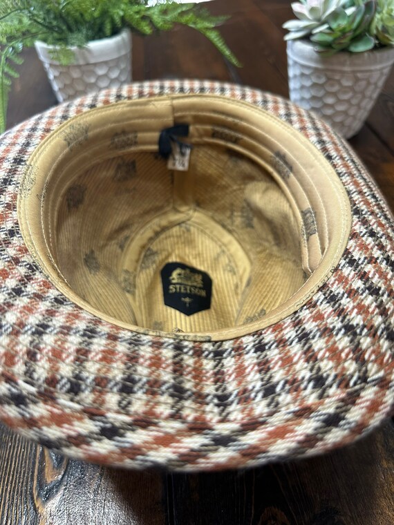Vintage Stetson Wool Brown and Tan Checkered Fedo… - image 4