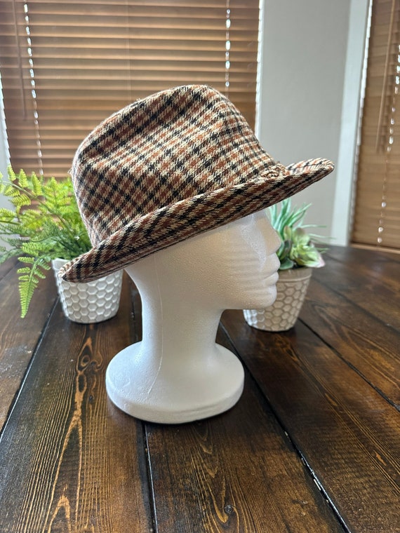 Vintage Stetson Wool Brown and Tan Checkered Fedo… - image 7