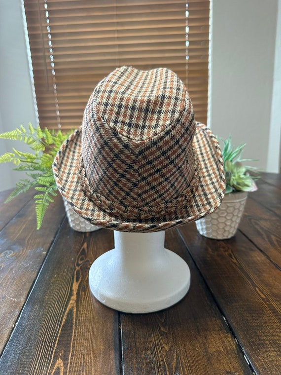 Vintage Stetson Wool Brown and Tan Checkered Fedo… - image 6