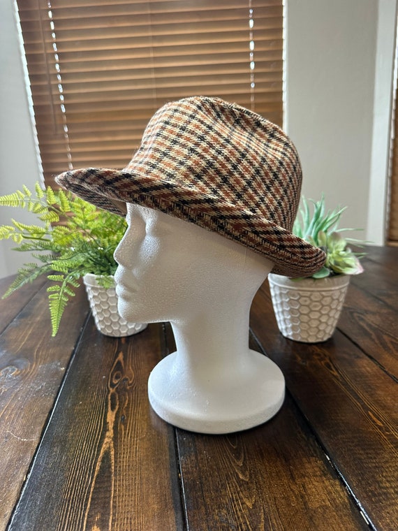 Vintage Stetson Wool Brown and Tan Checkered Fedo… - image 2