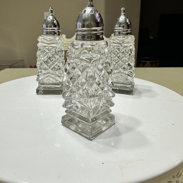 Vintage Cut Glass Salt, Pepper, and Spice Shaker Set