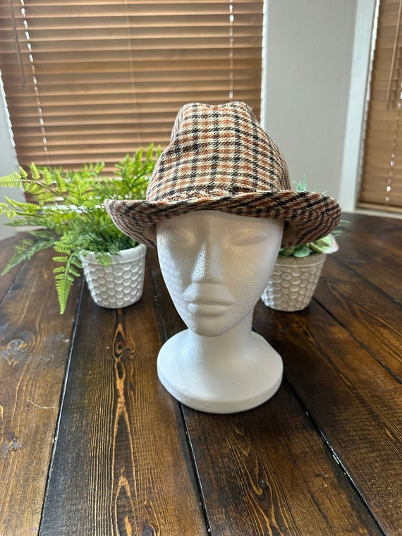 Vintage Stetson Wool Brown and Tan Checkered Fedo… - image 1
