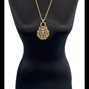 Lisner Necklace Geometric 3 Tier Pendant, Gold Tone With Rope Chain Modernist