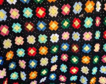 Homemade Granny Square Afghan Black & Multi color 54 x 50