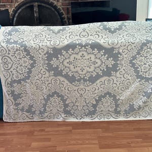 Vintage Embroidered Stitched Tablecloth 54” W X 66” Ecru Off White Floral Design