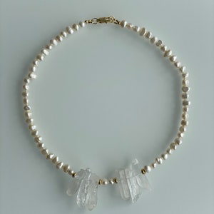 Wild and Stylish Pearl and Crystal Necklace with 18k Gold Chain, natural pearls, natural crystal, trendy necklace image 5