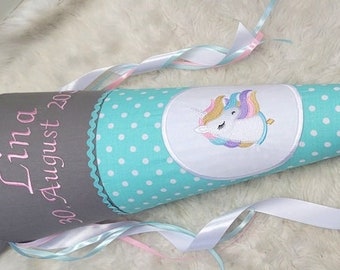 Schultüte mit Namen Einhorn rosa mint