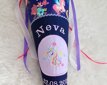 Personalized school cone unicorn sibling cone with name dark blue purple pink