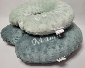 Neck pillow, travel pillow, neck roll, neck cushion, car travel pillow with name Minky and snap fastener