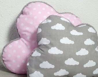Wolkenkissen Kissen Wolke kuschelig Wolken / Teddystoff oder  rosa Pünktchen/ Teddystoff