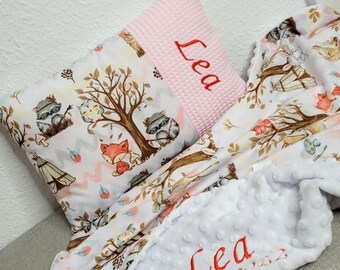Baby Blanket and Pillow Set for Birth or Christening, Stroller Blanket, Personalized Name Pillow, Waffle Fabric, Pink