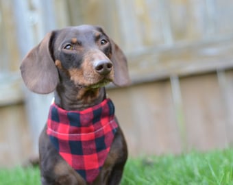 Red paw prints and dog print christmas bandana for dogs and cats slide onover the collar