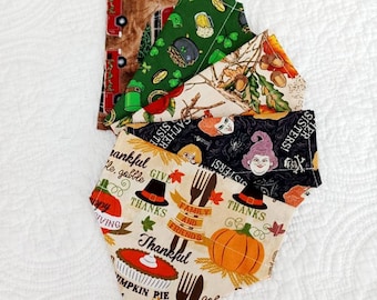 Holiday Mystery Set of 5 Pet Bandanas, Slide-On Style, over-the-collar, dog breeder, Dog daycare, dog boutique, puppy or dog gift, cat