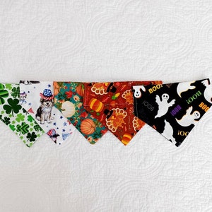 Mystery Set of 5 MIXED Holiday Slide-on Bandanas, wholesale price Bandana Pack, dog breeder or groomer set, cat scarf, over-the-collar