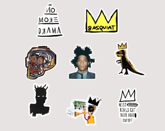 Jean- Michel Basquiat Sticker Pack, waterproof, laptop decal, water bottle sticker, Artist, crown, king, bumper sticker, icon sticker